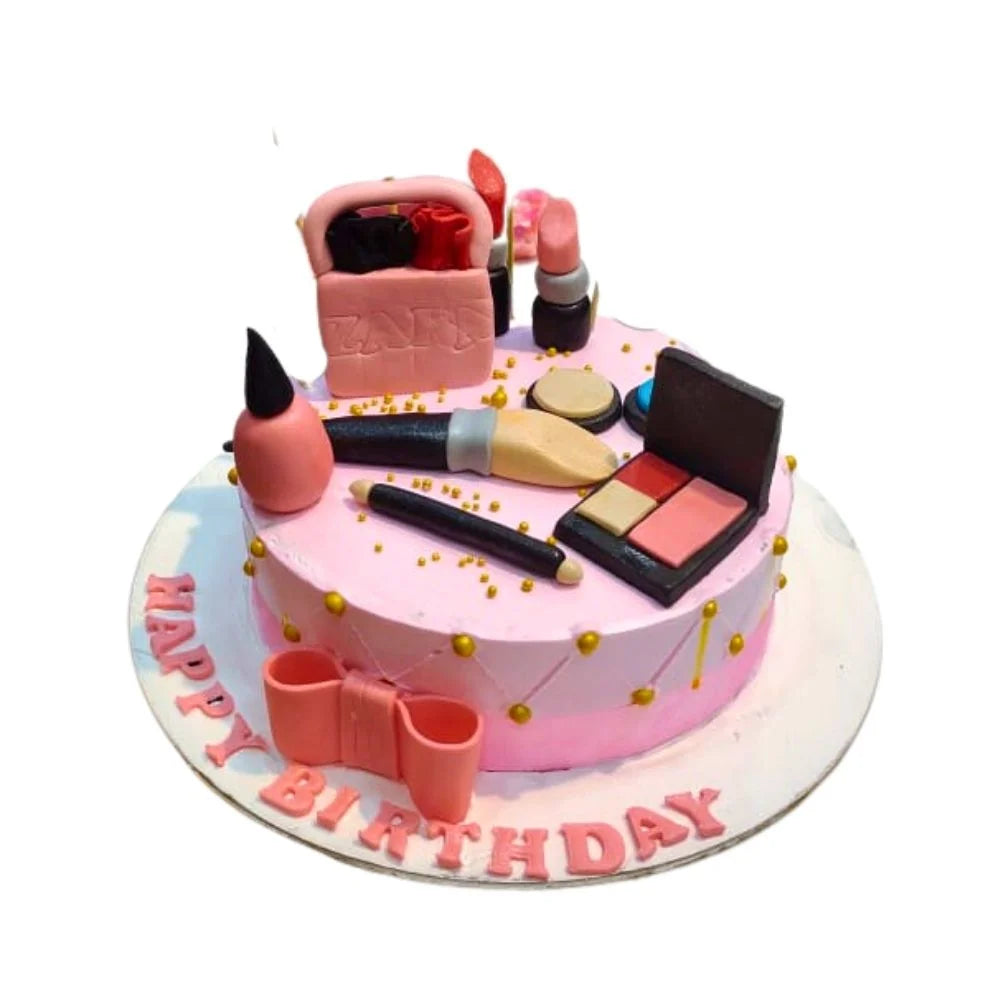 Pink Coloured Make Up Kit Cake