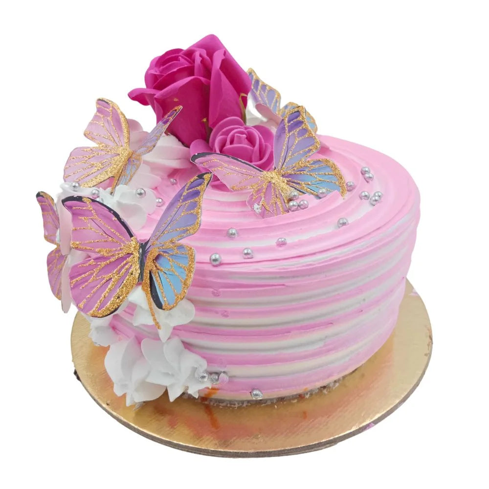 Pink Flower with Butterflies Cake
